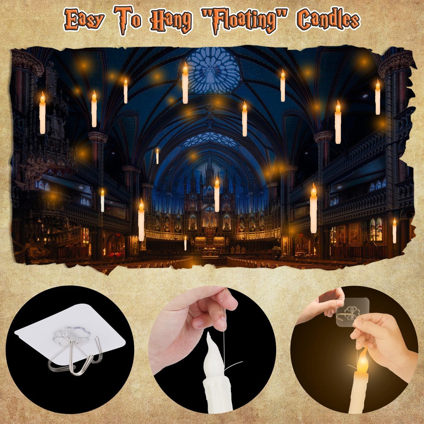 12Pcs Flameless Floating Candles LED Magic Hanging Candle Light Battery Operated Flickering Warm Light Window Candle With Magic Wand Remote