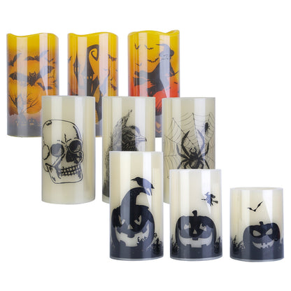 Halloween Flameless Candle Lamp (3 Pack) With Timer Setting Battery Operated Warm Orange Light Candles