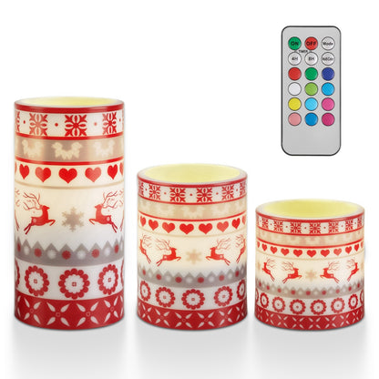 3-Piece Christmas LED Flameless Candle Set – Elegant Deer Design, Flickering Glow with Remote & Timer