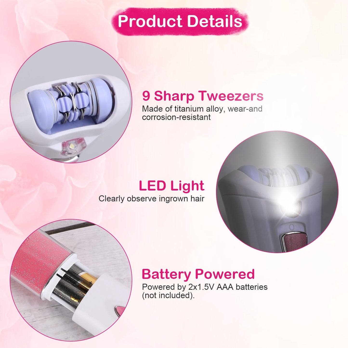 1Pc Glide Epilator For Women Cordless Women Shaver Facial Body Hair Remover Razor For Women Electric Tweezers Bikini Epilator Trimmer With LED Light