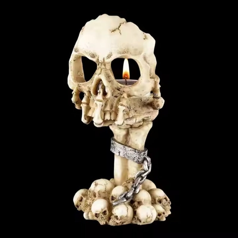 Skull Hand Candle Holder – Realistic Tabletop Gothic Décor, Artistic Horror Style with Lit Candles