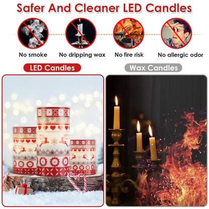 3-Piece Christmas LED Flameless Candle Set – Elegant Deer Design, Flickering Glow with Remote & Timer