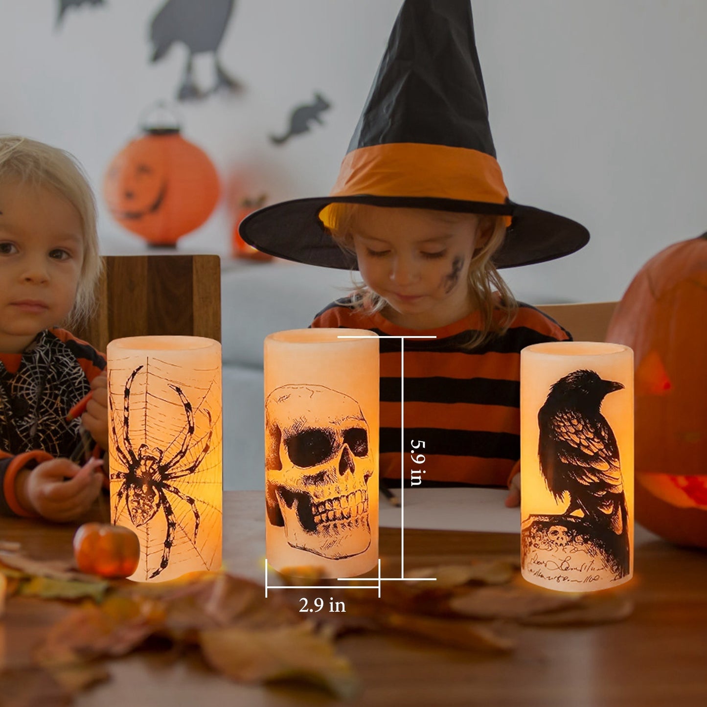 Halloween Flameless Candle Lamp (3 Pack) With Timer Setting Battery Operated Warm Orange Light Candles