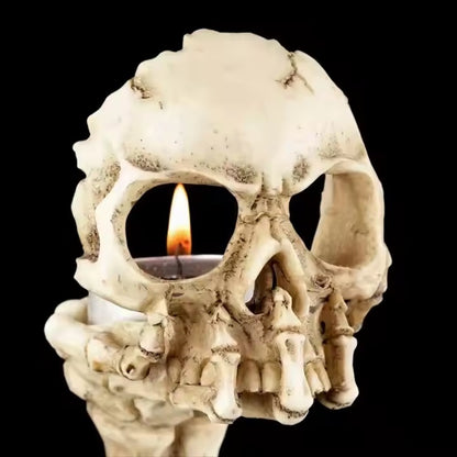 Skull Hand Candle Holder – Realistic Tabletop Gothic Décor, Artistic Horror Style with Lit Candles