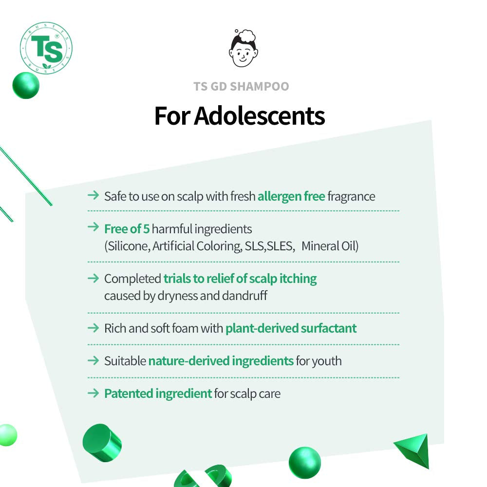TS GD Shampoo for Dandruff & Itchy Scalp (13.5 Oz) for Youth & Teens | Treatment for Adolescents | Allergen Free | Silicone,Sls,Sles Free | Korean Shampoo
