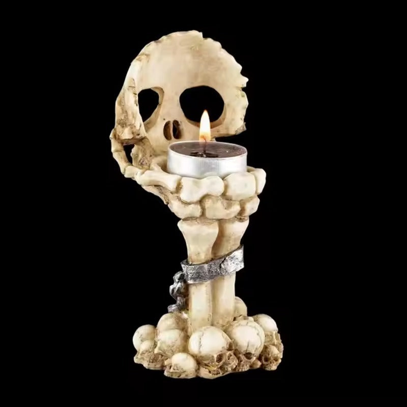Skull Hand Candle Holder – Realistic Tabletop Gothic Décor, Artistic Horror Style with Lit Candles