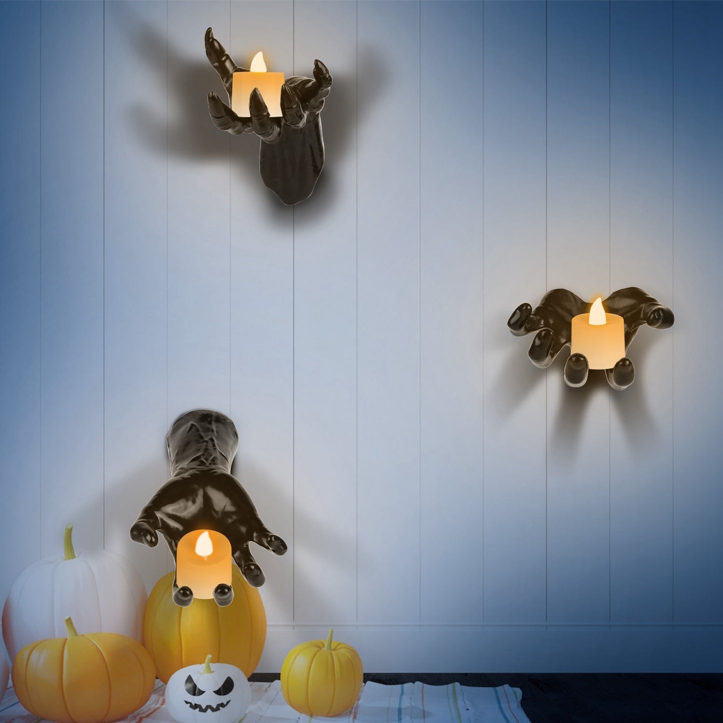 3Pcs Gothic Reaching Hands with Candle Lights – Witch & Devil Hand Wall Hanging Halloween Sculpture