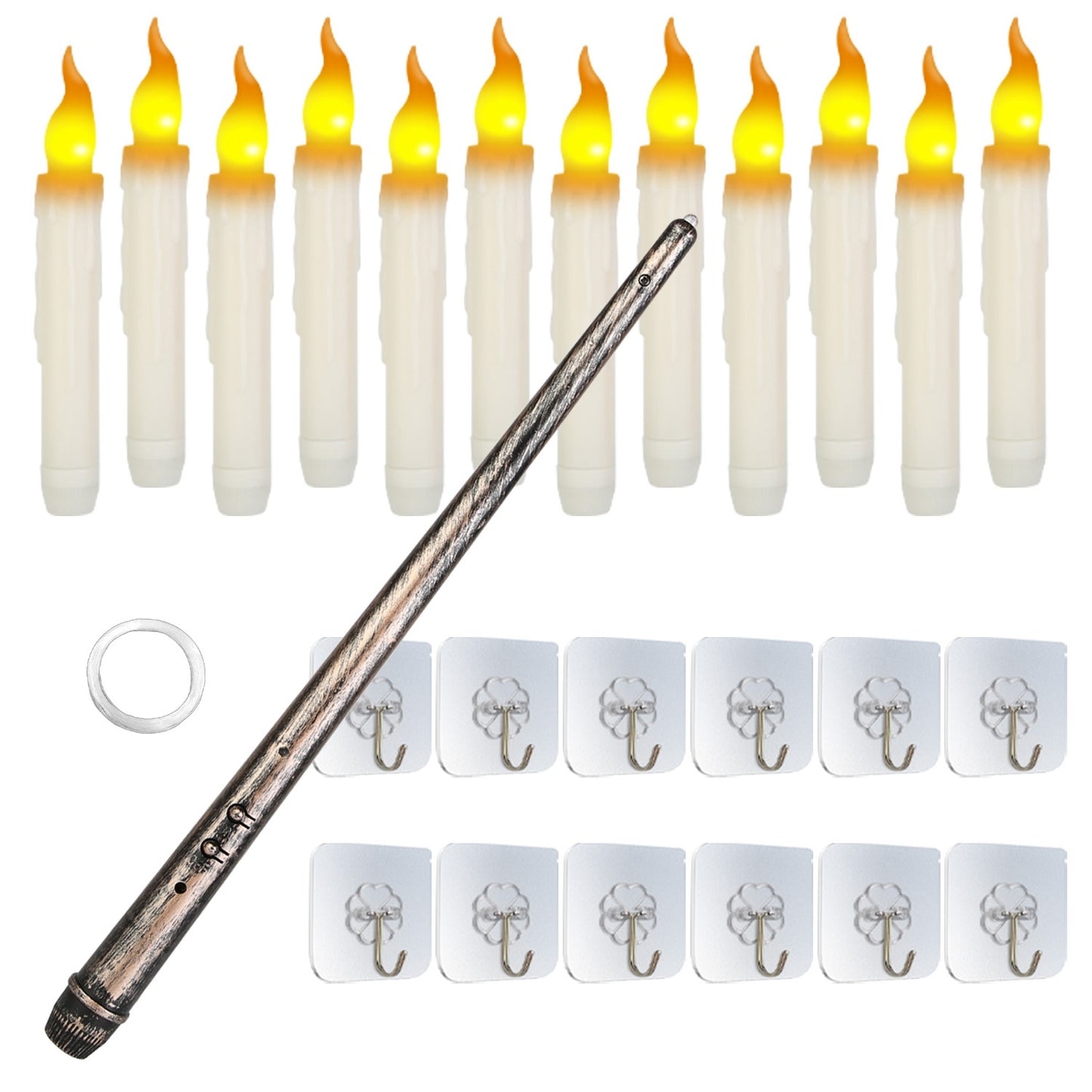 12Pcs Flameless Floating Candles LED Magic Hanging Candle Light Battery Operated Flickering Warm Light Window Candle With Magic Wand Remote