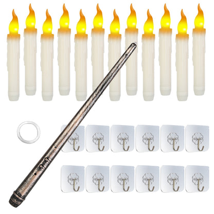 12Pcs Flameless Floating Candles LED Magic Hanging Candle Light Battery Operated Flickering Warm Light Window Candle With Magic Wand Remote