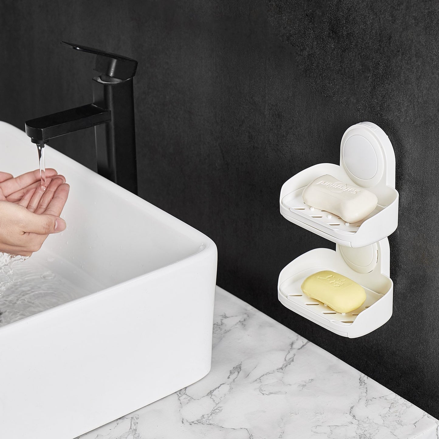 Suction Cup Soap Dish With Double Layer Holder With Drain Tray For Shower