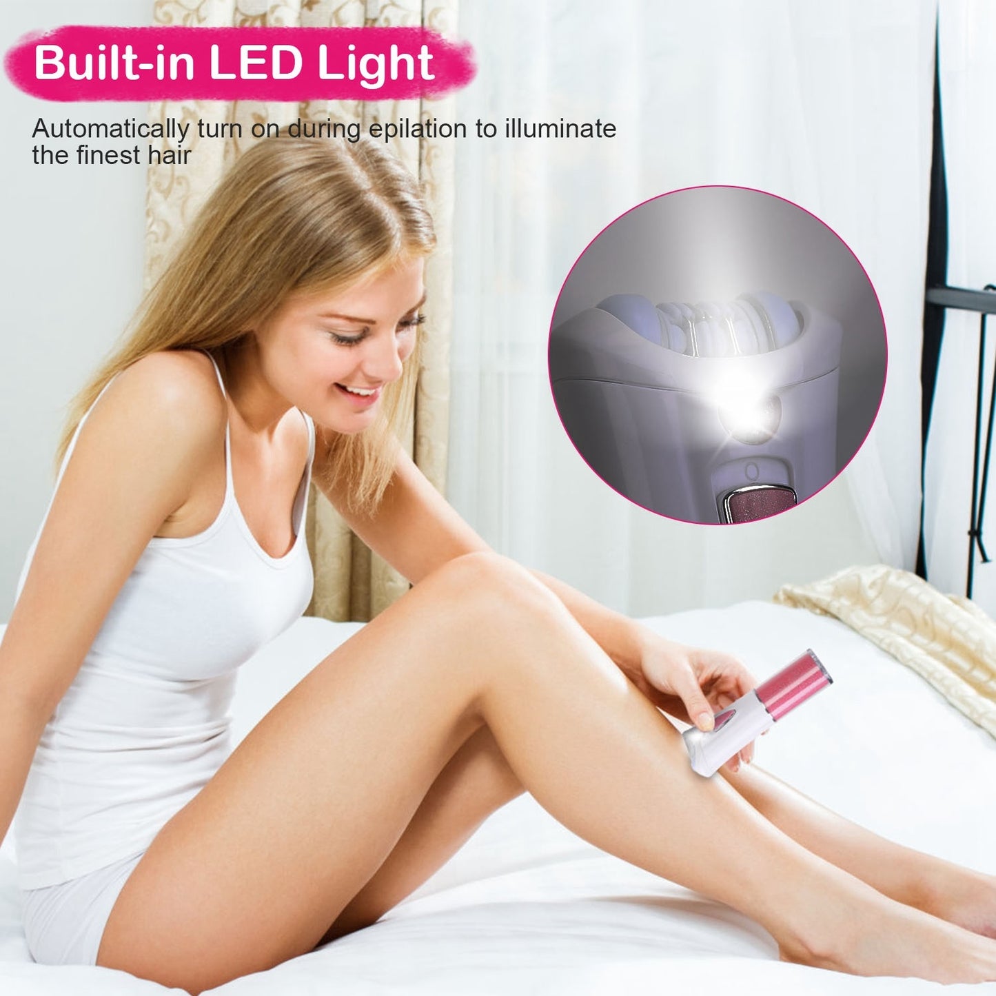 1Pc Glide Epilator For Women Cordless Women Shaver Facial Body Hair Remover Razor For Women Electric Tweezers Bikini Epilator Trimmer With LED Light