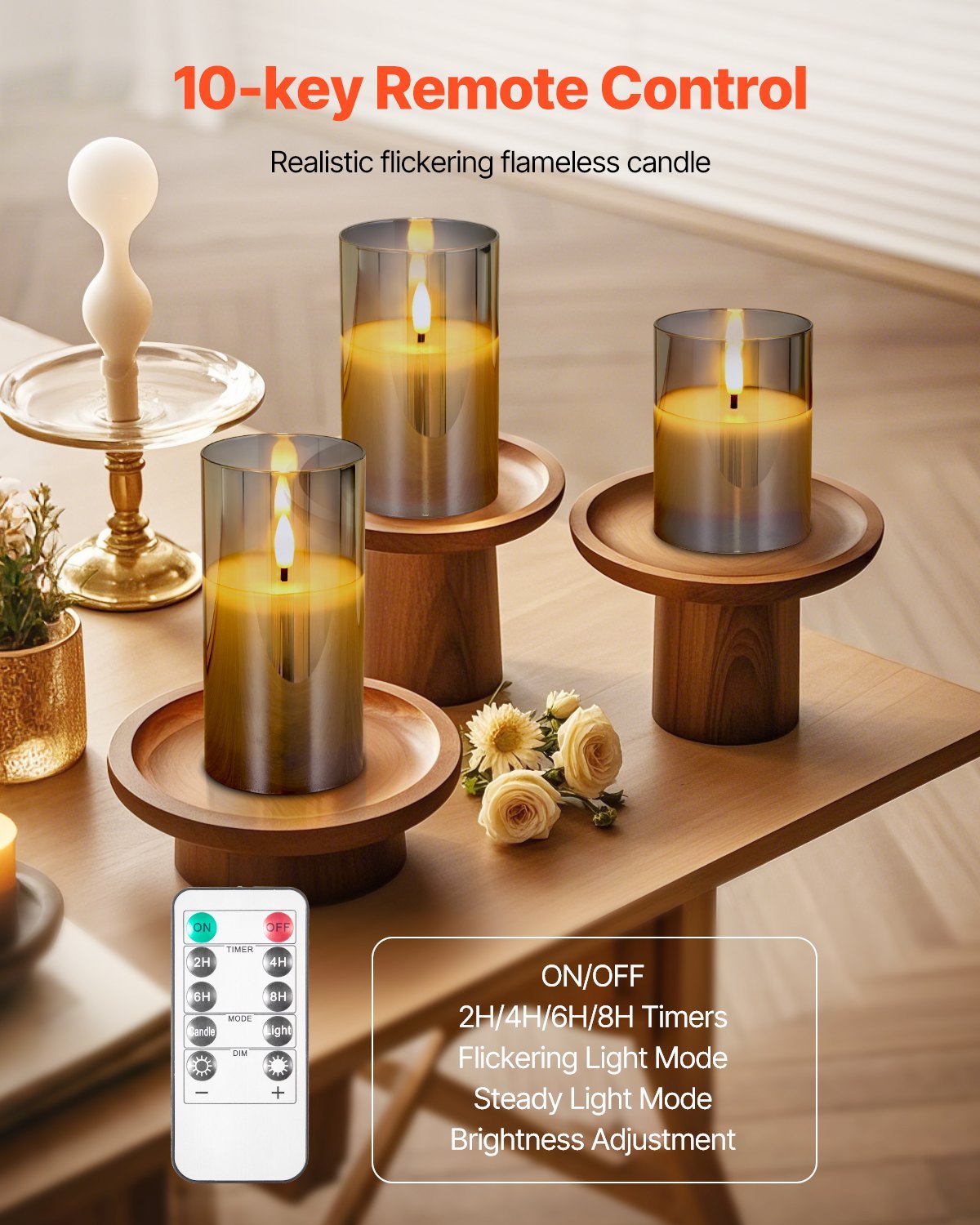 Flameless LED Candle Set (3-Pack) – Battery Operated with Remote, Realistic Flicker for a Warm & Safe Glow