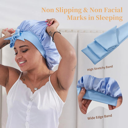 Silk Bonnet For Sleeping Women, Satin Hair Bonnet For Sleeping For Wavy Curly Natural Hair Women Men - Blue