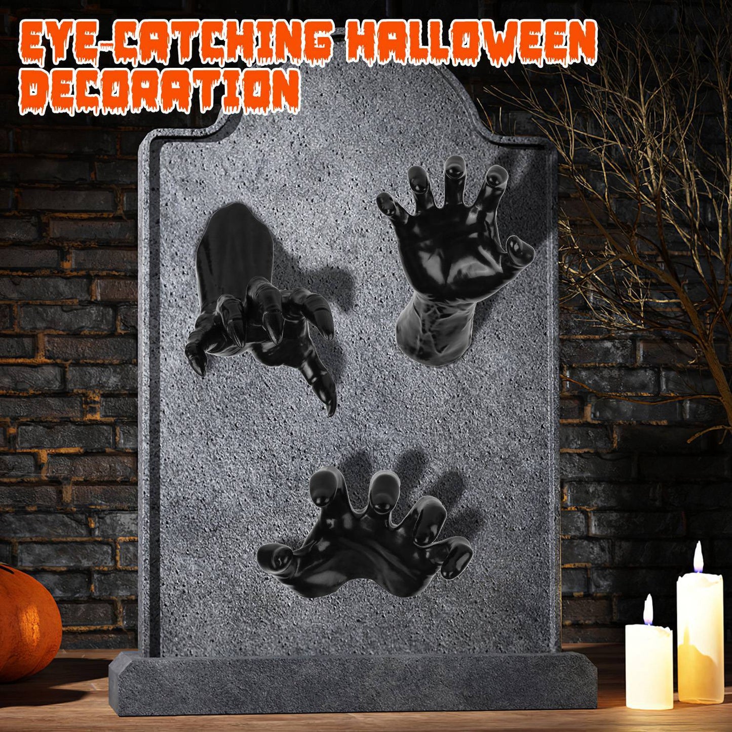 3Pcs Gothic Reaching Hands with Candle Lights – Witch & Devil Hand Wall Hanging Halloween Sculpture