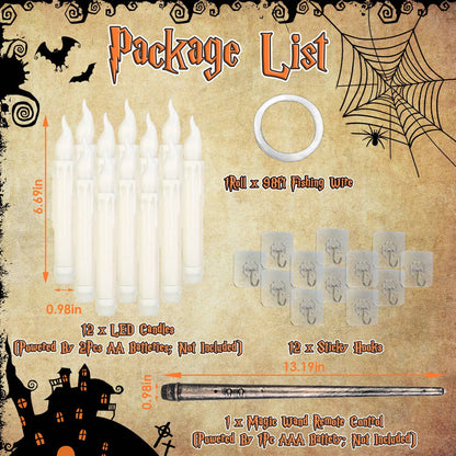 12Pcs Flameless Floating Candles LED Magic Hanging Candle Light Battery Operated Flickering Warm Light Window Candle With Magic Wand Remote