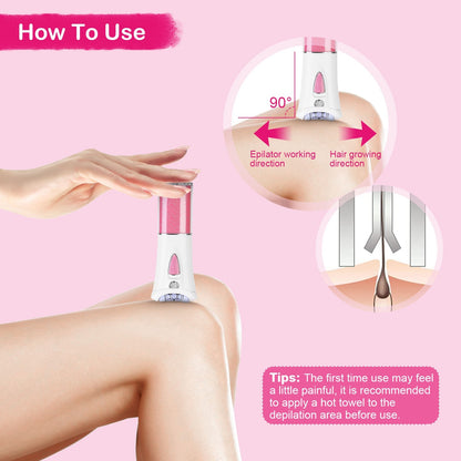 1Pc Glide Epilator For Women Cordless Women Shaver Facial Body Hair Remover Razor For Women Electric Tweezers Bikini Epilator Trimmer With LED Light