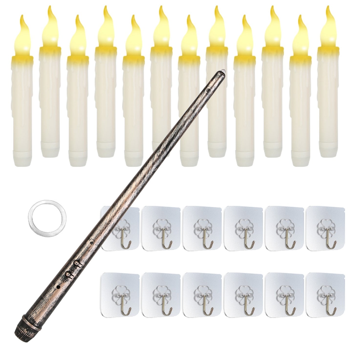 12Pcs Flameless Floating Candles LED Magic Hanging Candle Light Battery Operated Flickering Warm Light Window Candle With Magic Wand Remote