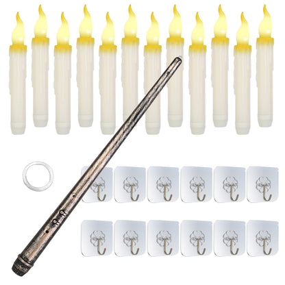 12Pcs Flameless Floating Candles LED Magic Hanging Candle Light Battery Operated Flickering Warm Light Window Candle With Magic Wand Remote