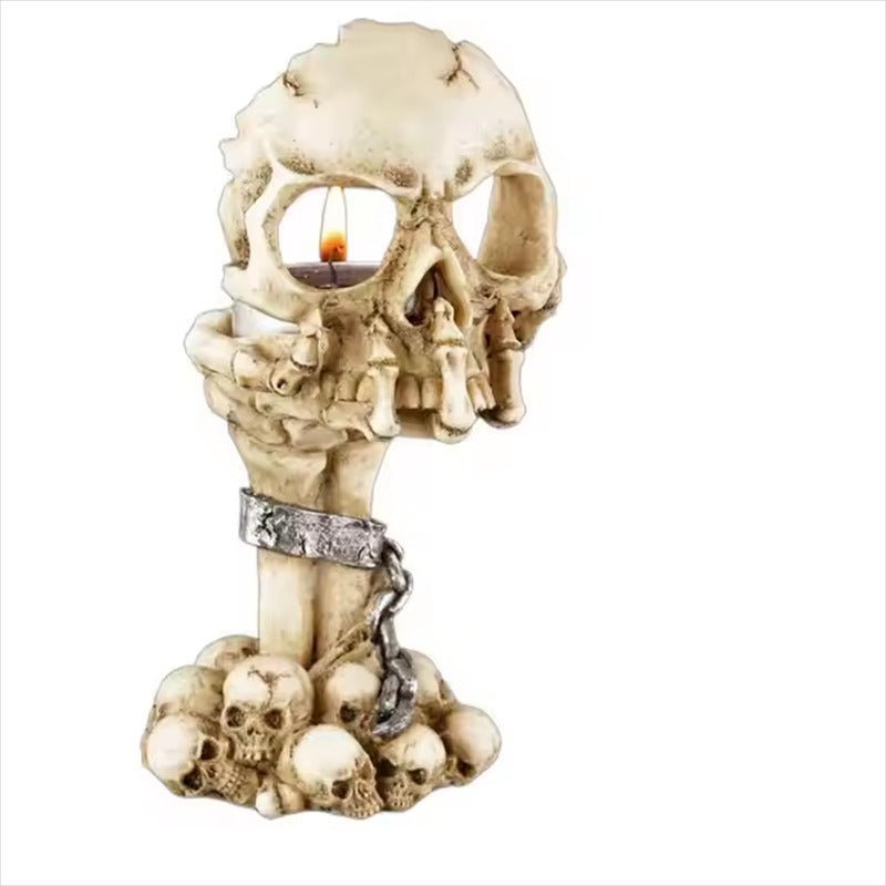 Skull Hand Candle Holder – Realistic Tabletop Gothic Décor, Artistic Horror Style with Lit Candles