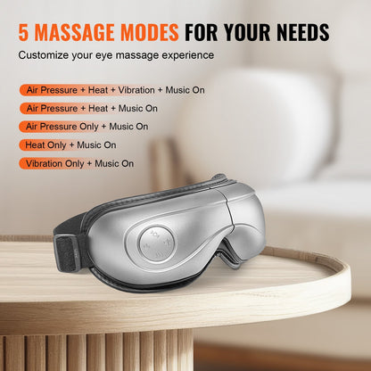VEVOR Heated Eye Massager Eye Care Device 5 Modes Bluetooth Music Foldable