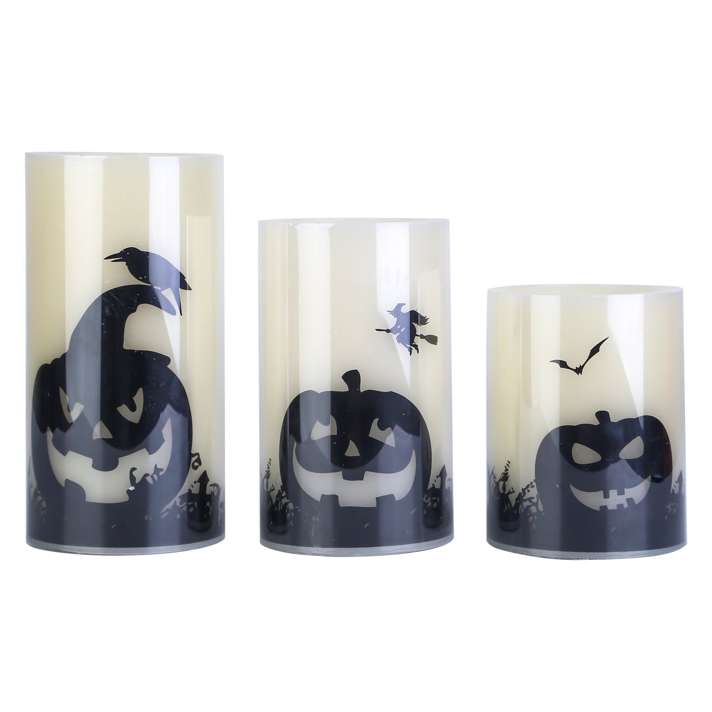 Halloween Flameless Candle Lamp (3 Pack) With Timer Setting Battery Operated Warm Orange Light Candles