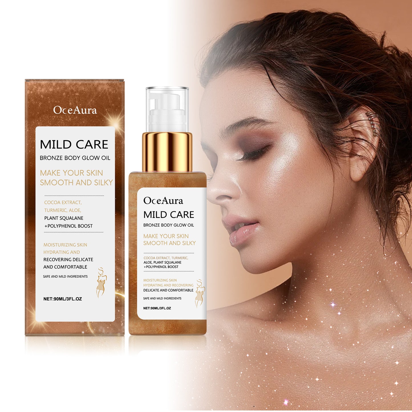 OceAura Bronze Body Glitter Oil Glitter Bronzer Rose Gold Highlighter Waterproof Moisturizing Massage