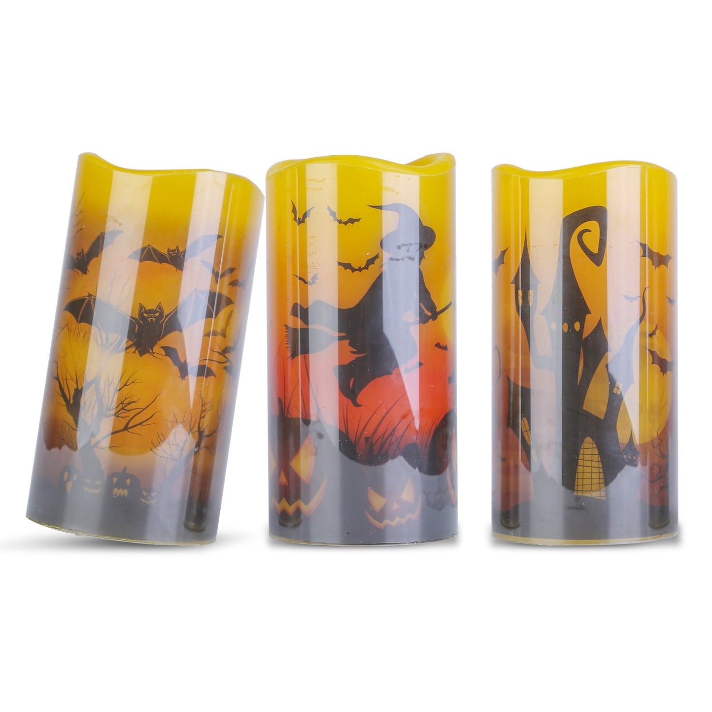 Halloween Flameless Candle Lamp (3 Pack) With Timer Setting Battery Operated Warm Orange Light Candles