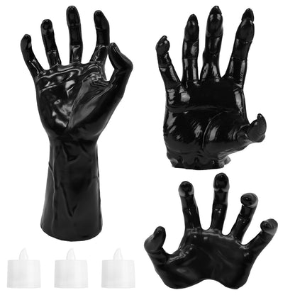 3Pcs Gothic Reaching Hands with Candle Lights – Witch & Devil Hand Wall Hanging Halloween Sculpture