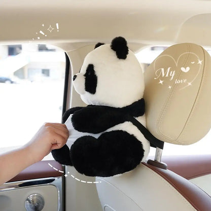 Plush Cute Panda Tissue Box Holder – Car Seat Paper Dispenser with Cartoon Animal Design