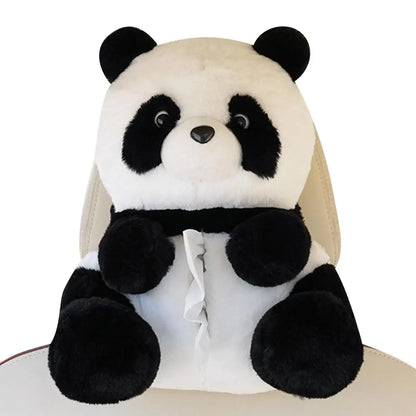 Plush Cute Panda Tissue Box Holder – Car Seat Paper Dispenser with Cartoon Animal Design