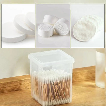 Clear Cotton Swab Holder – Q-Tip Dispenser & Storage Box for Vanity, Makeup, and Bathroom Organization