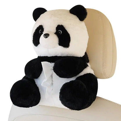 Plush Cute Panda Tissue Box Holder – Car Seat Paper Dispenser with Cartoon Animal Design