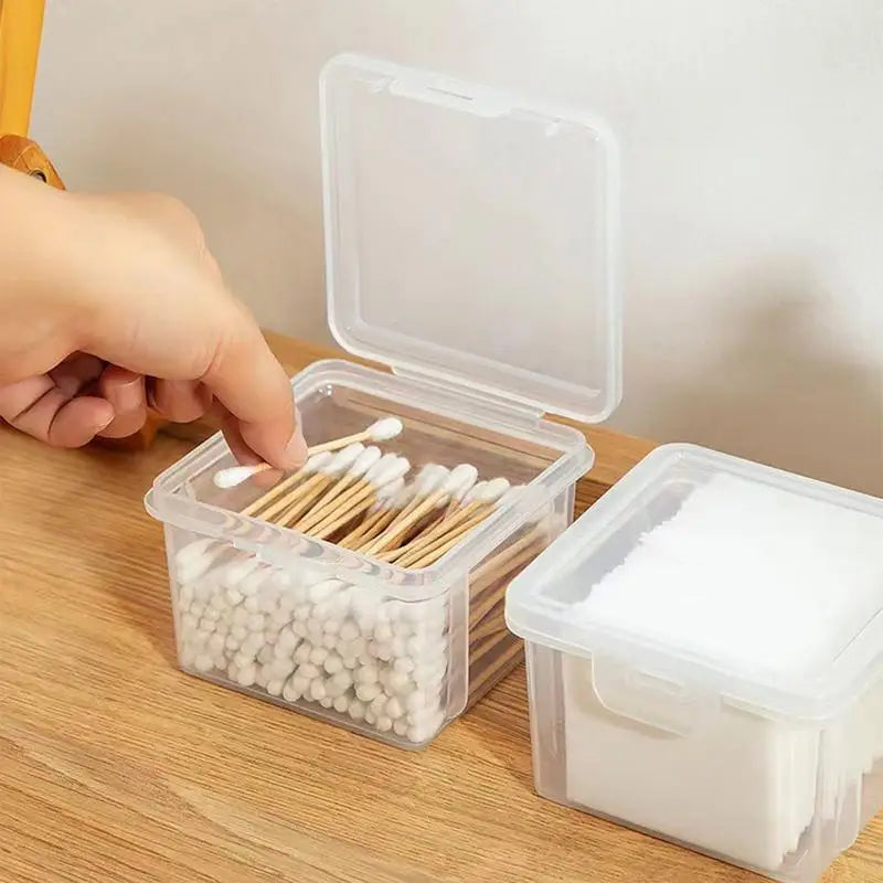 Clear Cotton Swab Holder – Q-Tip Dispenser & Storage Box for Vanity, Makeup, and Bathroom Organization