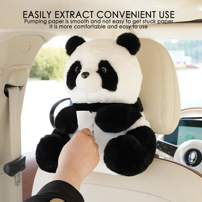 Plush Cute Panda Tissue Box Holder – Car Seat Paper Dispenser with Cartoon Animal Design
