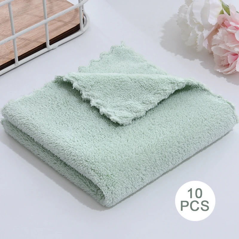 10 Pcs Microfiber Coral Fleece Towels – Thick, Soft, and Quick-Drying Face Towels for Absorbency