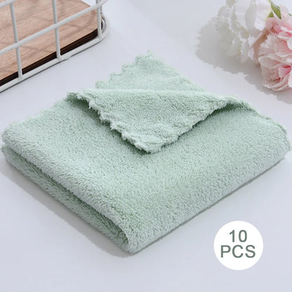 10 Pcs Microfiber Coral Fleece Towels – Thick, Soft, and Quick-Drying Face Towels for Absorbency