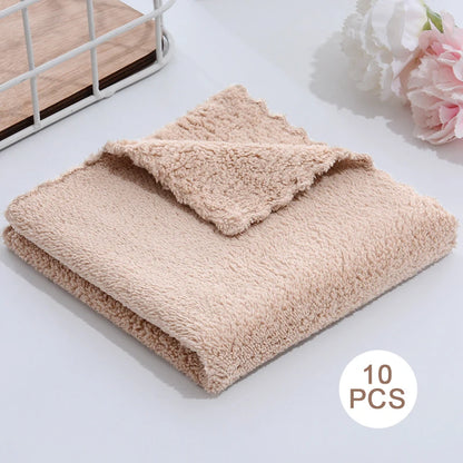 10 Pcs Microfiber Coral Fleece Towels – Thick, Soft, and Quick-Drying Face Towels for Absorbency