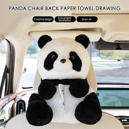 Plush Cute Panda Tissue Box Holder – Car Seat Paper Dispenser with Cartoon Animal Design