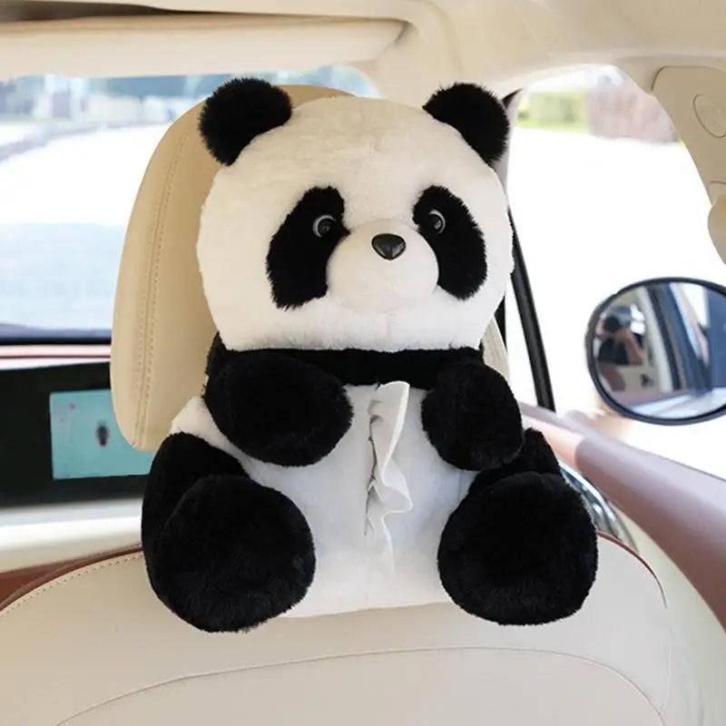 Plush Cute Panda Tissue Box Holder – Car Seat Paper Dispenser with Cartoon Animal Design
