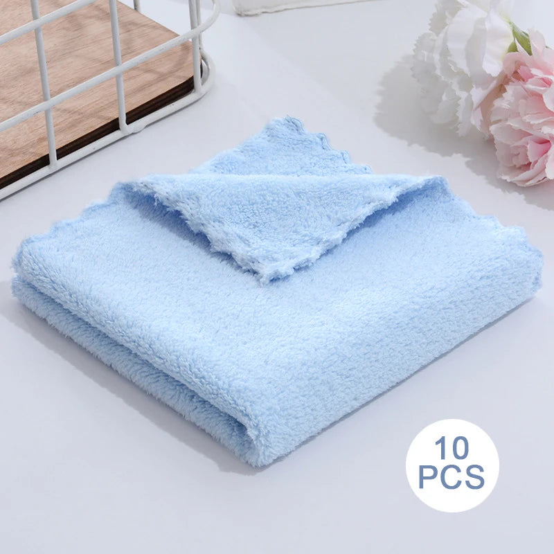 10 Pcs Microfiber Coral Fleece Towels – Thick, Soft, and Quick-Drying Face Towels for Absorbency