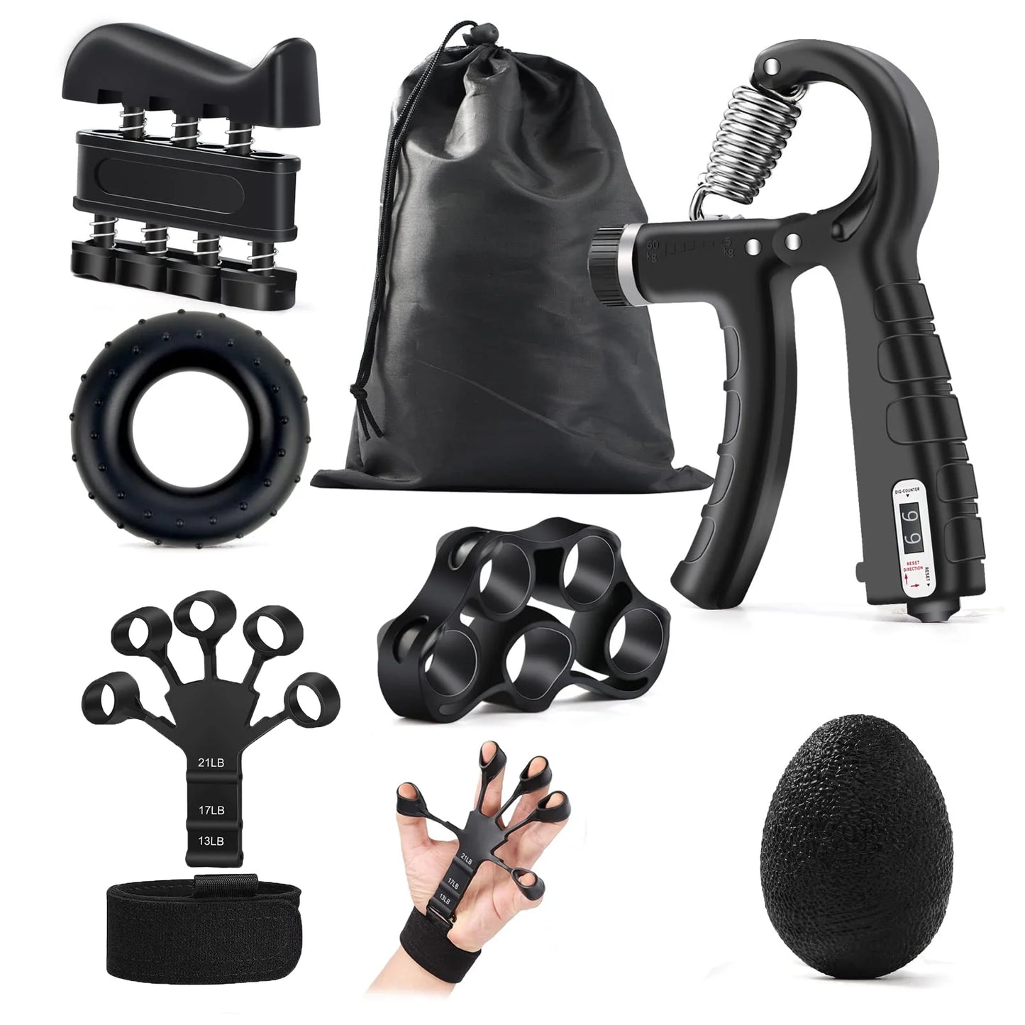 Adjustable Hand Grip Strengthener with Finger Exerciser – Muscle Building & Injury Recovery Tool