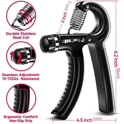 Adjustable Hand Grip Strengthener with Finger Exerciser – Muscle Building & Injury Recovery Tool