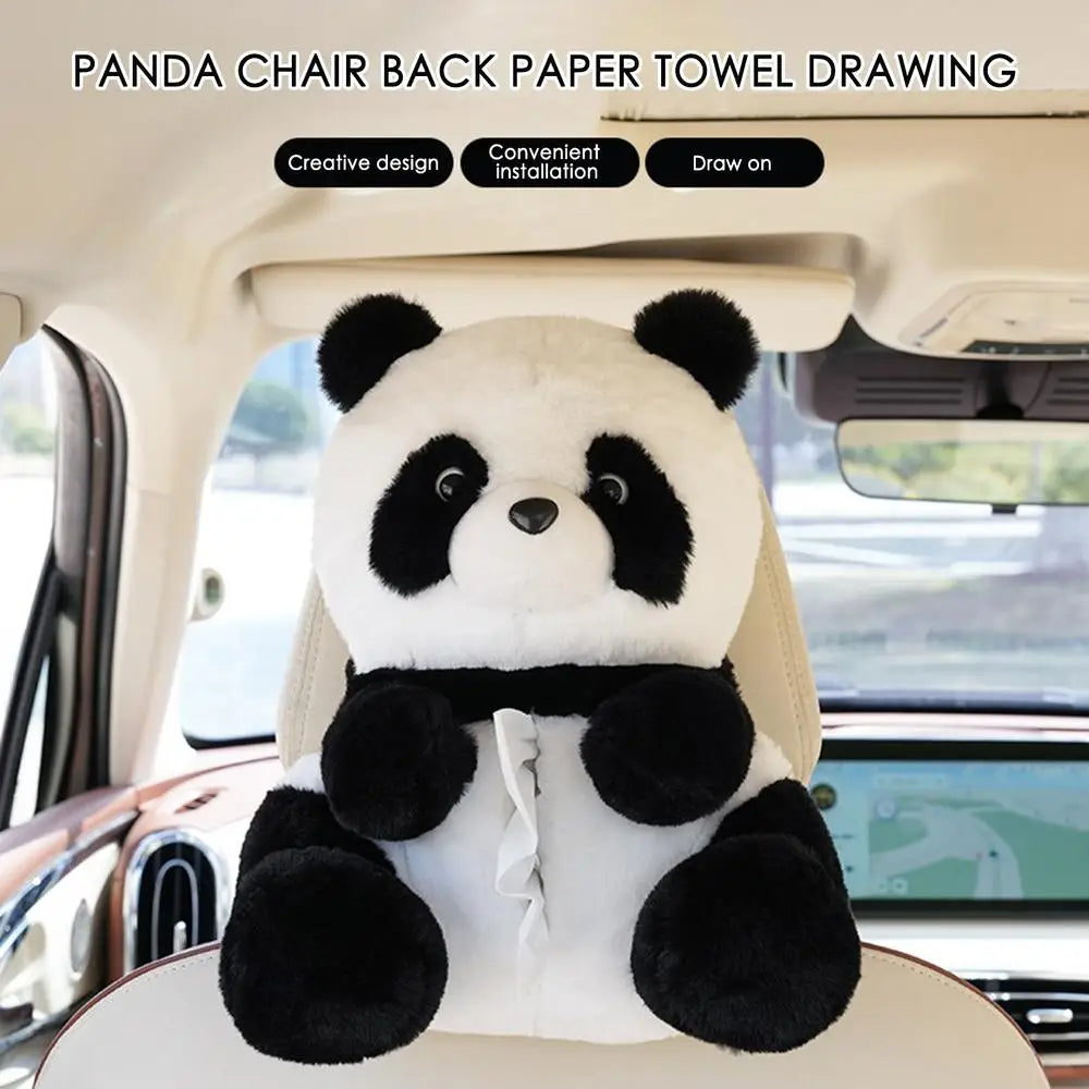 Plush Cute Panda Tissue Box Holder – Car Seat Paper Dispenser with Cartoon Animal Design
