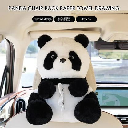 Plush Cute Panda Tissue Box Holder – Car Seat Paper Dispenser with Cartoon Animal Design