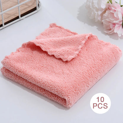 10 Pcs Microfiber Coral Fleece Towels – Thick, Soft, and Quick-Drying Face Towels for Absorbency