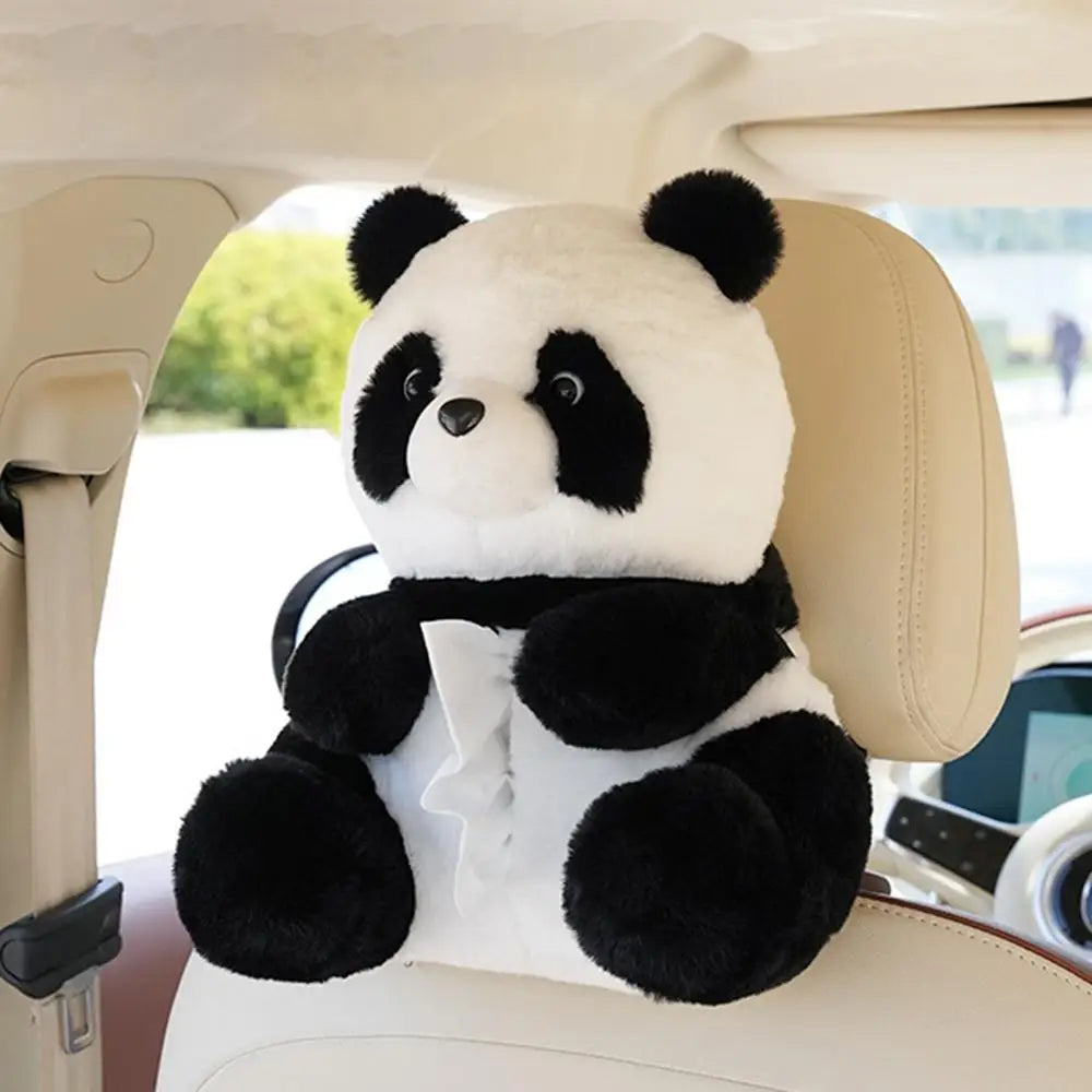 Plush Cute Panda Tissue Box Holder – Car Seat Paper Dispenser with Cartoon Animal Design