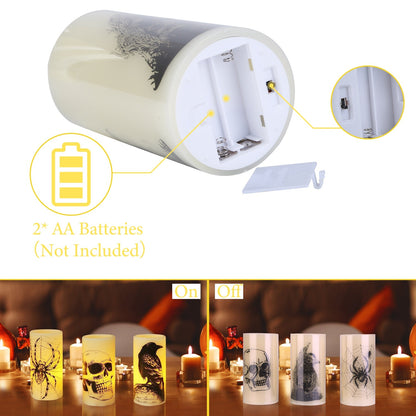 Halloween Flameless Candle Lamp (3 Pack) With Timer Setting Battery Operated Warm Orange Light Candles
