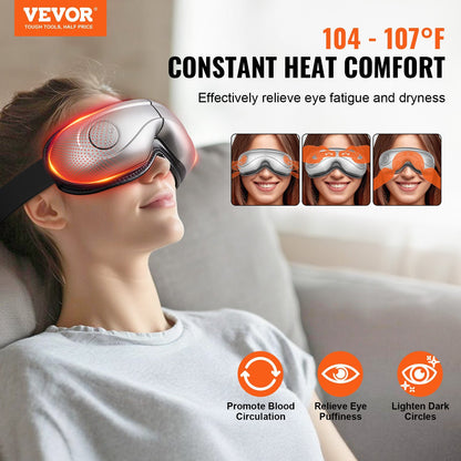 VEVOR Heated Eye Massager Eye Care Device 5 Modes Bluetooth Music Foldable