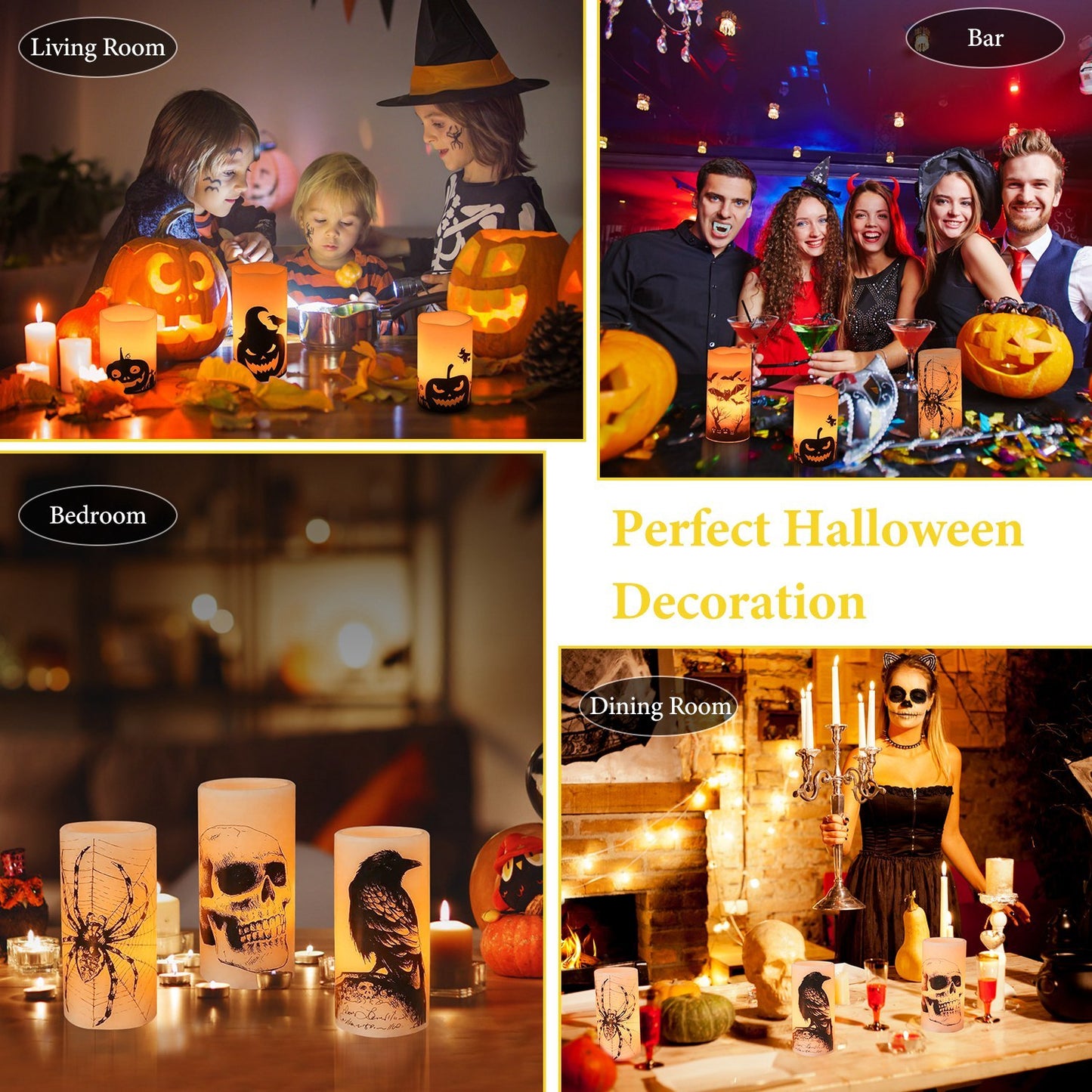 Halloween Flameless Candle Lamp (3 Pack) With Timer Setting Battery Operated Warm Orange Light Candles