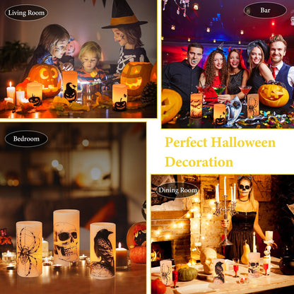Halloween Flameless Candle Lamp (3 Pack) With Timer Setting Battery Operated Warm Orange Light Candles
